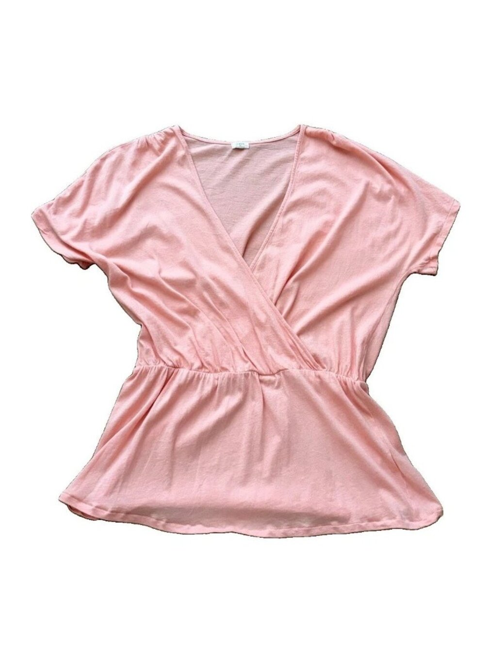 J Crew Faux Wrap T-Shirt Womens XS V-Neck Cotton Salmon Short Sleeve